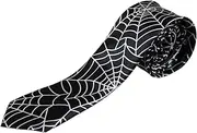 [Zasel] Mens Black & White Large Spider Web 5cm Skinny Neck Tie Black, White