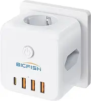 Bigfish 3-Way Power Strip with USB C, Multiple Socket with 4 USB, Socket Cube, Multiple Plug with Switch for Office and Home