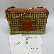 CELINE Sequin Chain Shoulder Bag Canvas Beige from Japan NEW FS