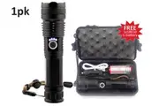 Tactical LED Torch Light XHP50 Focal Flashlight Zoomable Camping Hiking USB Rechargeable 18650 Battery