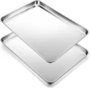 2Pcs Baking Sheet Pan Set, Stainless Steel Cookie Sheets, Commercial Metal Pans
