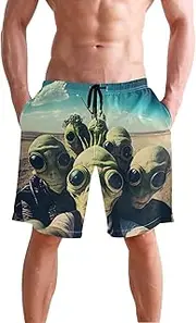 [XYMZR] Men's Swim Trunks Photo Group Alien Quick-Dry Bathing Suit Swimming Board Shorts S