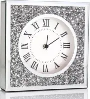 Desk Clock Wall Clock 8x8x2Inch Crushed Diamond Mirrored Clock Table Top