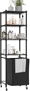 Dynus Laundry Basket with 4-Tier Storage Shelf,Laundry Hamper with Wheels,DIY Clothes Hamper Organizer for Laundry Room Bathroom Bedroom