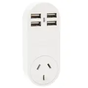 Jackson 4-Port USB Charger Travel Adapter 1 Amp Quick Charge with Mains Outlet