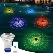 Solar Floating Pool Lights, 3 Inch Floating Pool Chlorine Dispenser Remote Control, 5 Luminous Modes, Adjustable Solar-Powered Decorative Colorful Lights Floater for Pool, Hot Tub, Spa