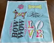 Dog Puppy Love Bow Wow Paw Bone Tapestry Fabric Pillow Panel NEW