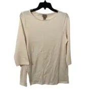 CHICO’S | Women’s Cream Round Neck Side Button 3/4 Sleeve Top Size 1 (M/8)