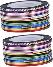 Minkissy 2sets Nail Art Strips Rolls 20m Long DIY Nail Striping Tapes 0.8mm Width 30rolls*2