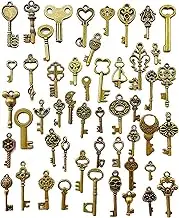 Haobase 50 Pcs Vintage Skeleton Key Charms, Mixed Antique Style Bronze Pendants for Earrings Bracelets Necklaces DIY Jewelry Making Birthday Party Wedding Favors