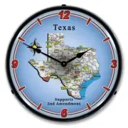 Texas Supports the 2nd Amendment, Lighted Backlit LED Clock