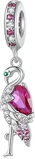 [Teleye] Flamingo Pendant Charm 925 Sterling Silver Charm Fits For Pandora Bracelet Necklace,BSC833, Cubic Zirconia, Created Cubic Zirconia