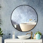 Levede Wall-Mounted Mirror Round Shaped, Black Circle Bathroom Makeup Wall Mirror with Smooth Edge, Black Round Mirror Steel Frame for Living Room, Bathroom, Wall, Entryway, Black (80CM)