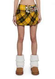 [Dolls Kill] True Eagle Plaid Flare Miniskirt (Brooklyn)
