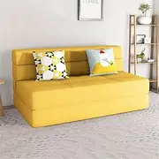 Folding Sleeper Chair Sofa Bed, Lazy Couch with Pillow,Convertible Sleeper Chair Bed,Living Room Playroom Bedroom Fold Out Sofa,Yellow,150×76×64cm Interesting