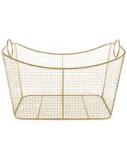 Peyton Lane Gold Metal Wire Grid Storage Basket With Curved Edges Ring Handles