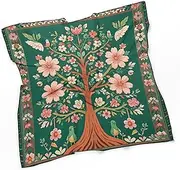 [FZQVSGW] Silk Scarf Fig Art Pattern Small Square Scarf 27" X 27" Lightweight Neckerchief Head Scarf for Women, Green Tree of Life, 0ne size, Green Tree of Life, 0ne size