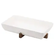 Ladelle Alto Oven To Table Porcelain/Acacia 40cm Rect Dish w/ Trivet White