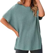 [Generic] Womens Sparkly Sweaters Casual Crew Neck Short Sleeve Sweater Lightweight Knit Batwing Tops