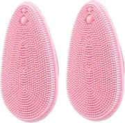 HAKIDZEL 2pcs Silicone Face Scrubber Brush Deep Cleansing and Massaging Tool for Refreshing Skin for Home and Travel Pink