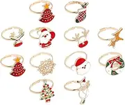 RORPOIR Christmas Alloy Rings Set 12 Pack Cartoon Design Adjustable Size Elegant Ladies