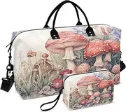 [ZRYSMY] Mushroom Plant Vintage Duffel Bag for Traveling, Travel Bag Gym Bag, with Multiple Interior Pockets Shoulder Weekender Bag for Women Men with Toiletry Bag 20.5L x 1.9W x 13.8H, Multi-Colored