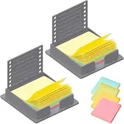 ARREBOL 2 Pack Sticky Note Holder with Stencil, Post It Notes Dispenser, Line Template, and List Maker for Office, Home, School (Grey)