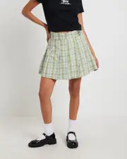 Plaid Pleated Skirt in Army Green