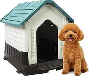 TZHYKPHOME Dog House Indoor Outdoor Durable Waterproof Pet Plastic Dog House for Medium Large Dogs Insulated Puppy Shelter Kennel Crate with Air Vents and Elevated Floor (Blue, 28.6"x23.7"x26.5")