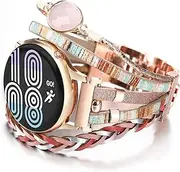 [CHARMINGO] 20mm Boho Watch Band Compatible with Samsung Galaxy Watch 6/4/5/Active 2 Watch Band 40mm 44mm/Galaxy Watch 5 Pro 45mm/Watch 3 41mm/Watch 4 Classic 42mm 46mm, Leather Watch Bracelet Women Men