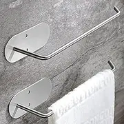 2 Pack Toilet Paper Holder, Towel Bar, Paper Towel Holder Wall Mount, Hand Towel Racks, Self Adhesive Toilet Roll Holder for Bathroom Kitchen, Towel Holder for Bathroom or Kitchen