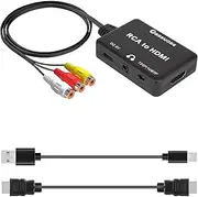 Oassuose RCA to HDMI Converter with 3.5mm Audio Port,Composite/AV to HDMI Converter Support 1080P Compatible with Wii,N64,PS,Xbox,VHS,VCR, Blue-Ray DVD Players