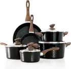 Kitchen Academy Induction Cookware Sets - 15 Pcs Black Hammered Cooking Pans Set