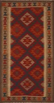 Nomadic Southwestern Kilim Reversible Flat-weave Oriental Wool Runner Rug 3'x7'