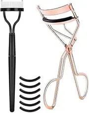 QISANKEE Eyelash Curler with Comb, Lash Curler Classic Eye Lash Curler Professional Eyelashes Curler with Eyelash brush, Makeup Tool Kit Eye Curler with Pads for Women and Girls,Rose Gold