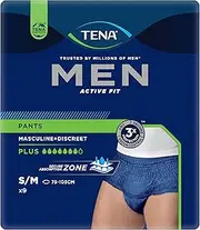[TENA] Men Active Fit Pant Plus Navy, Medium, Pack of 9