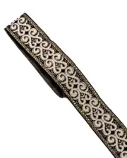 Palmette Chic: Jacquard Ribbon Fabric Trim - 1.3inch White Woven Fringe for Appa