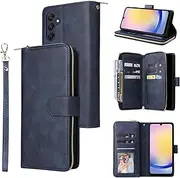 [YocoverTech] for Samsung A15 5G Case, for Galaxy A15 5G Wallet Case[9 Card Slots+1 Cash Slot] PU Leather Stand Flip Zipper Wallet Cover[6.5 inch]-Blue