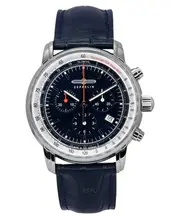 Zeppelin LZ 14 Marine Chronograph Tachymeter Date Display Leather Strap Blue Dial Quartz 6 Jewels 88883 Men's Watch