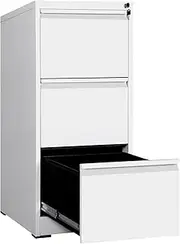 Steel File Cabinet 3 Drawer Metal Vertical Filing Locking Organiser Office Home Storage Cupboard Unit for Letter Legal A4 F4 Documents White