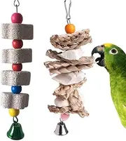 PINVNBY Parrot Toys Chewing Bird Toy Cuttlebone Beak Grinding Stone Cage Hanging Toys with Bell for African Greys Amazon Conure Eclectus Budgies Parakeet Cockatiel Hamster Chinchilla Rabbit, 2 Pack