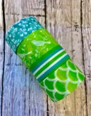 4 Rolls Green Blue Patterned Washi Tape Planner Supply DIY Craft Birds Hibiscus