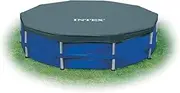 INTEX 28031E Pool Cover: for 12ft Round Metal Frame Pools – Includes Rope Tie – Drain Holes – 10in Overhang – Snug Fit