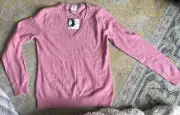NWT Jaclyn Smith Women's Pink 2 Ply Cashmere Ribbed V-Neck Sweater S