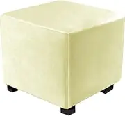 Stretch Ottoman Covers Slipcovers Square Large Medium Velvet Ottoman Cover Square Stretch Small Footstool Cover Protector Pouffe Covers, for Square Storage Ottomans,Beige,80X80cm(32x32in)
