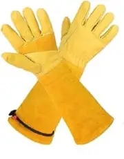 Moosinily Pruning Gloves Long for Men & Women, Pigskin Gauntlet Gloves YELLOW LG