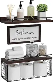 Floating Shelves with Bathroom Wall Décor Sign,Wood Floating Bathroom Shelves ov