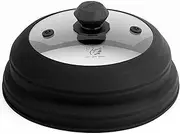 Vented Glass Splatter Guard Lid with Collapsible Silicone for Food - 11.8 inch Large Plate Cover for 6-11 inch Plate Bowl - Black