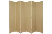 Woven Room Divider Screen Beige 6 Panel