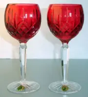 Waterford Lismore Cased Crimson Red Crystal Hock Wine Glasses SET/2 #146269 New